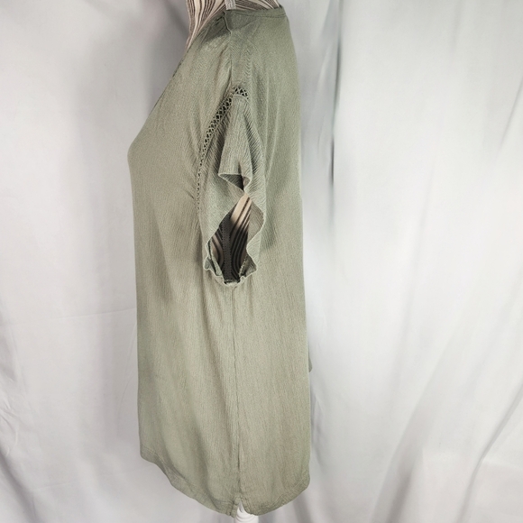 BUFFALO David Bitton Olive Green Gauze Cap Sleeve Top Size Large - Picture 4 of 11